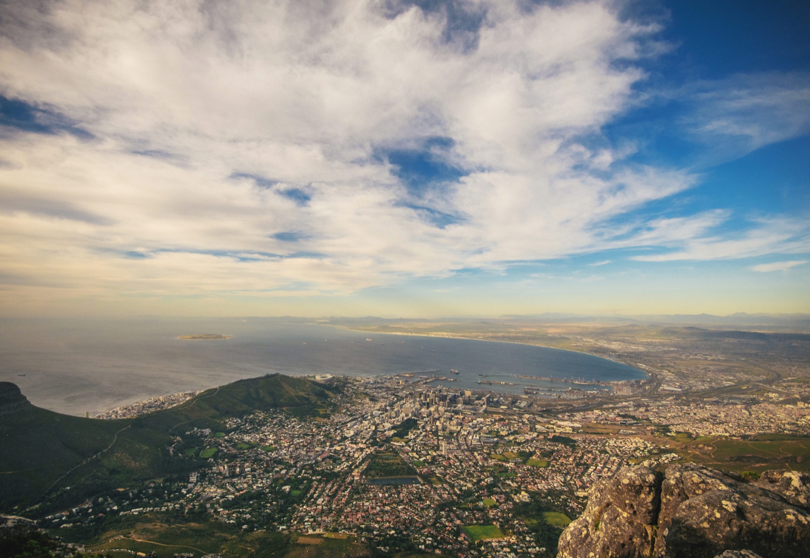 Aerial view of Cape Town, Table Mountain and the coastline