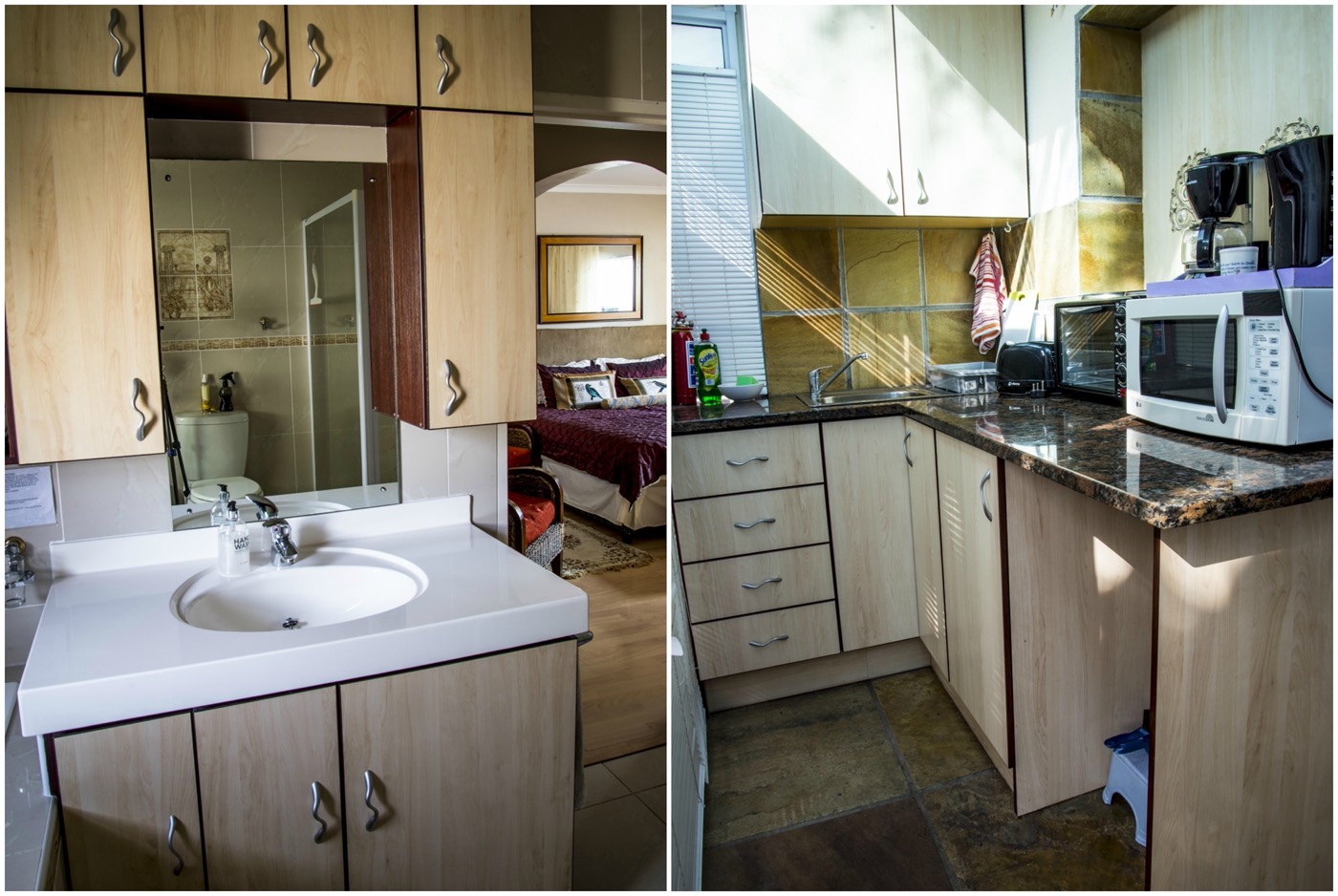 Palm Bachelor Suite kitchen and bathroom