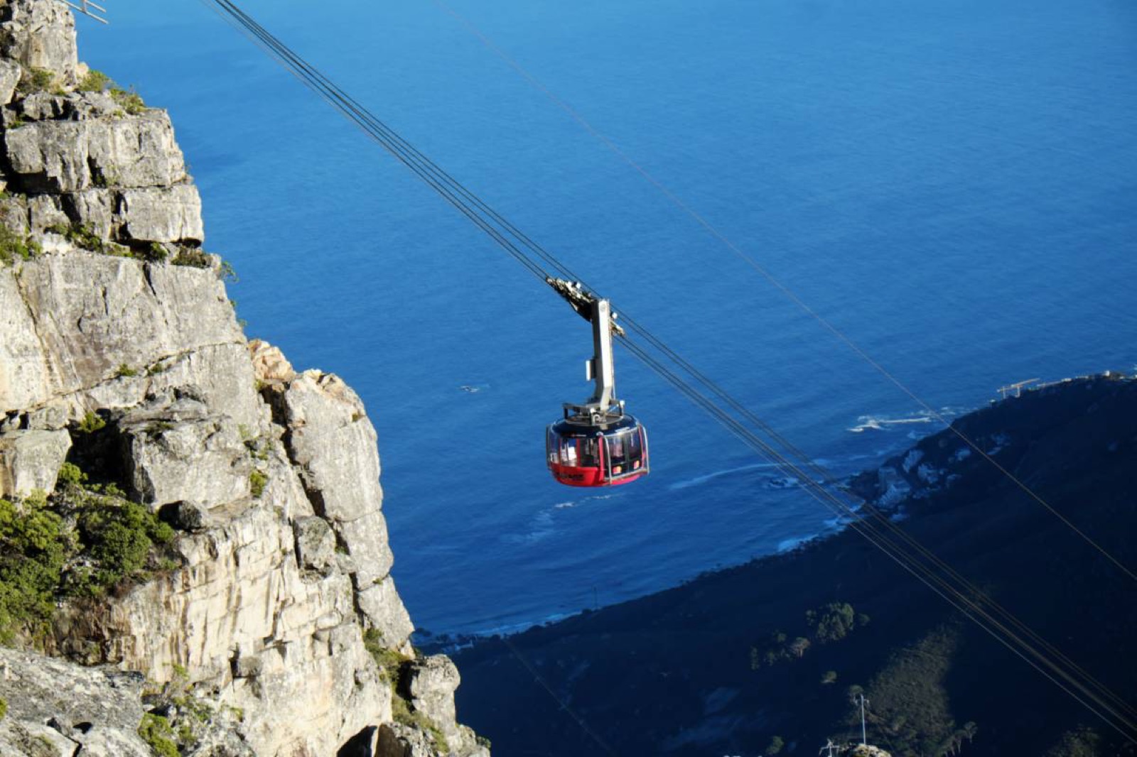Table Mountain aerial cableway car above Cape Town